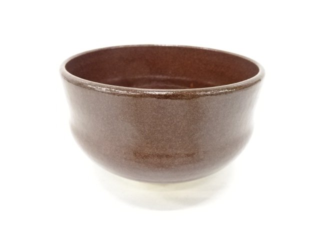JAPANESE TEA CEREMONY / KYO WARE / TEA BOWL CHAWAN / RED IRON GLAZE 